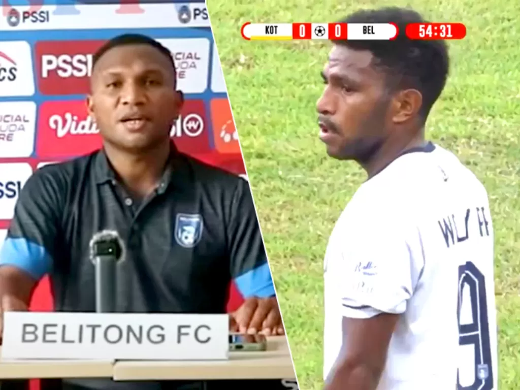Pelatih Belitong FC Ardiles Rumbiak dan Rivaldo Wally yang disebut mendapat perlakuan rasisme dari suporter Persikota Tangerang. (Youtube/DHY 87)