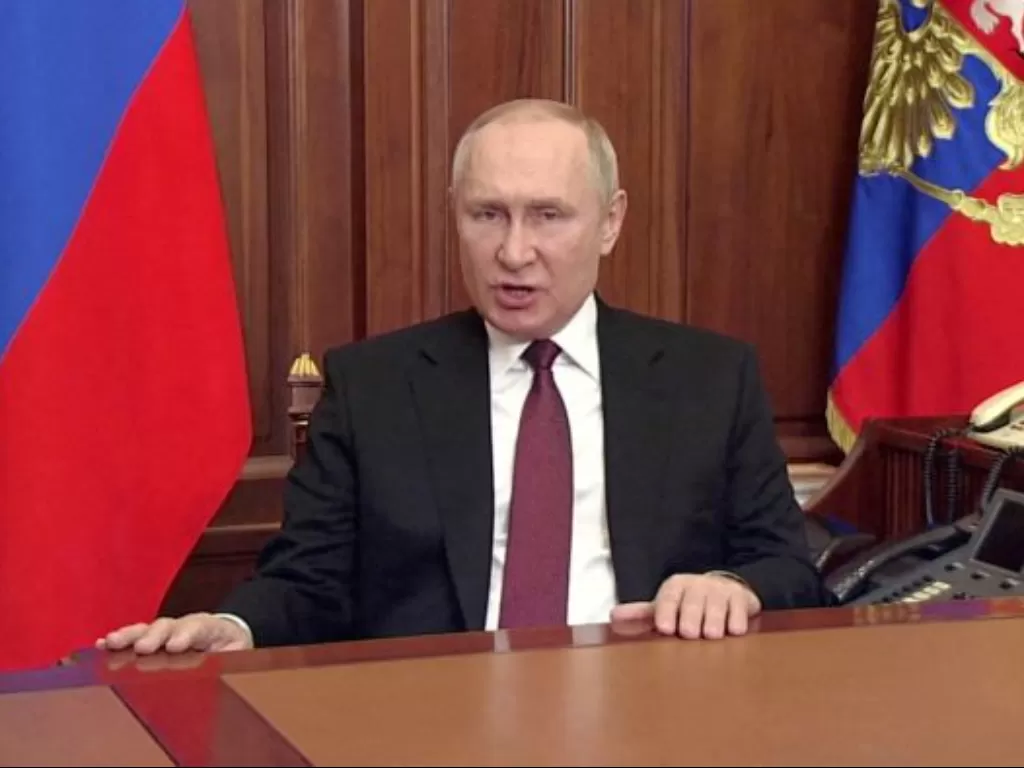 Presiden Rusia Vladimir Putin menwarkan dialog di Minsk, Belarus. (Russian Pool via REUTERS TV)