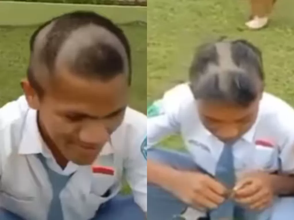 Pelajar SMA dengan gaya gambut unik, diduga terkena razia rambut. (Istimewa)