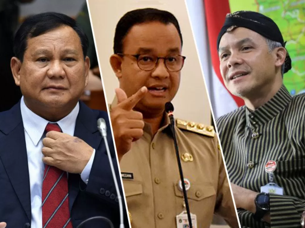 Kiri-kanan: Prabowo Subianto, Anies Baswedan, Ganjar Pranowo. (ANTARA FOTO)