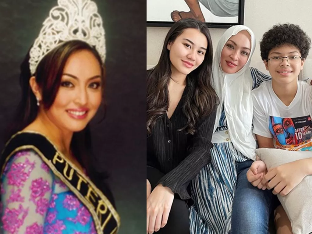 Kolase foto Angelina Sondakh saat jadi Puteri Indonesia dan saat ia bersama anak-anaknya. (angelinasondakh.com/Instagram @aaliyah.massaid)