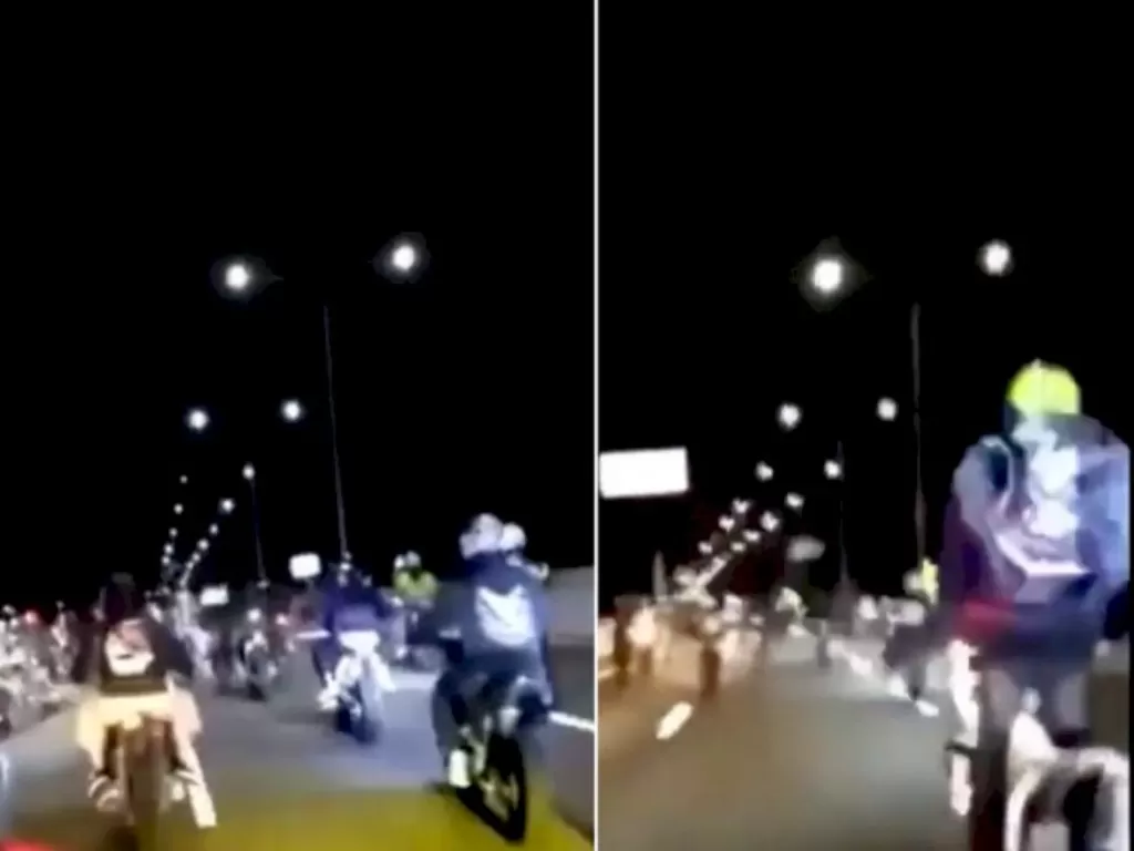 Tangkapan layar video viral pengendara motor trail terobos tol Gading-Pulogebang. (Instagram/@jktnewss)
