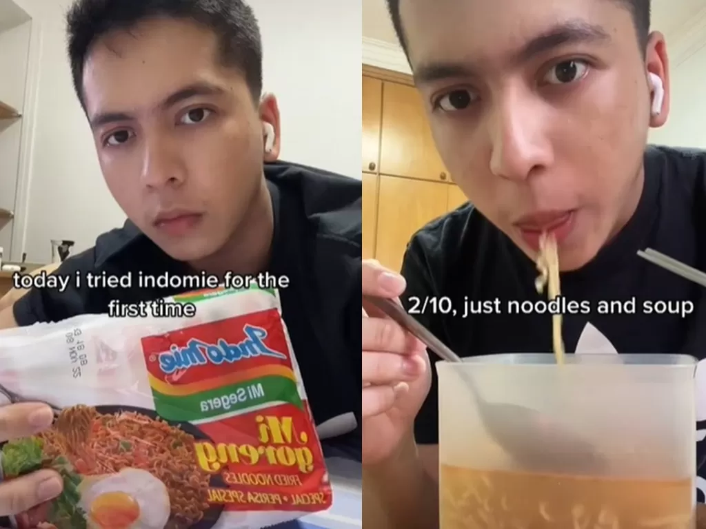 TikToker Singapura, Christen samuel masak Indomie goreng pakai kuah. (TikTok @christensamuel_)
