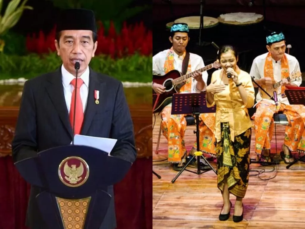 Kiri: Presiden Jokowi. (Instagram/@jokowi) Kanan: Ilustrasi musik daerah. (Saintif)
