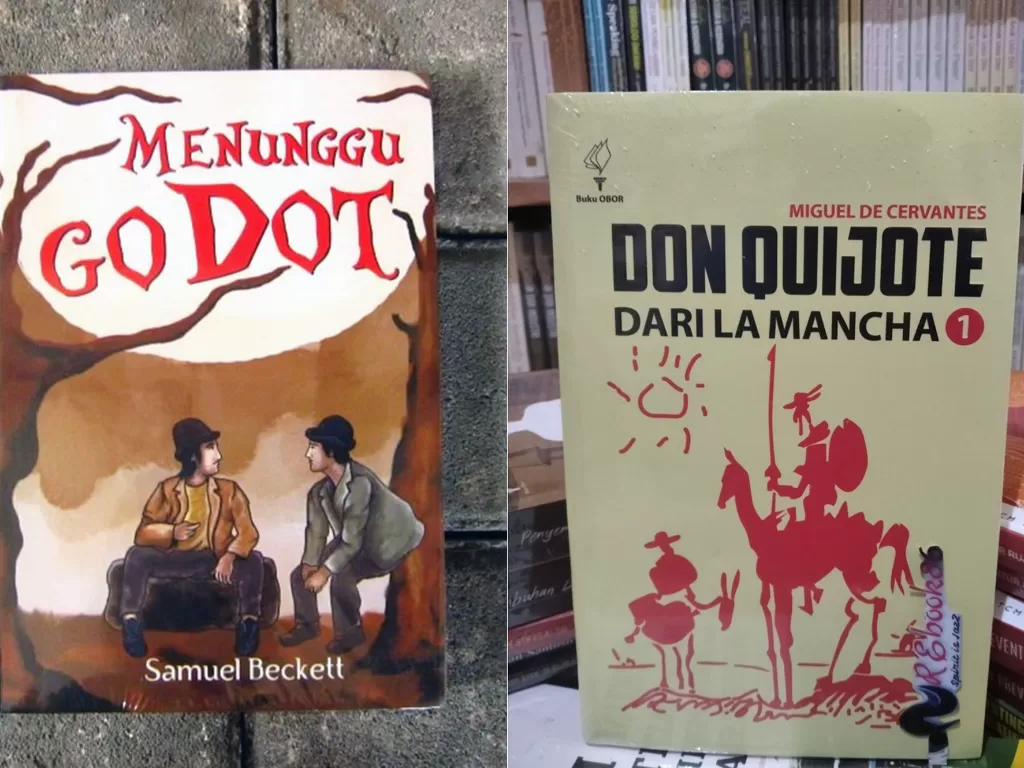 Novel 'Menunggu Godot' karya Samuel Becket dan 'Don Quijote' karya Miguel de Cervantes. (kinereku.com dan Istimewa)