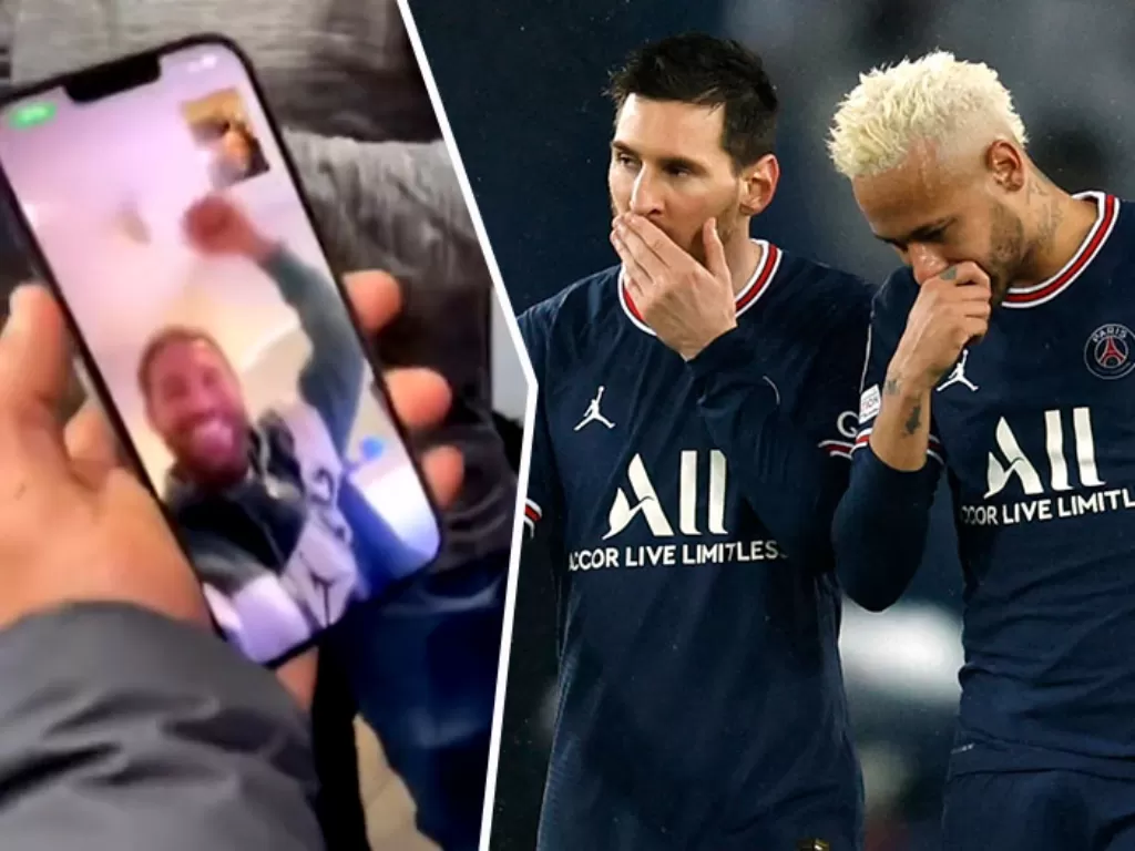 Kiri: Sergio Ramos yang sedang video call dengan Roberto Carlos. (Tiktok/@oficialr3) / Kanan: Lionel Messi dan Neymar. (REUTERS/Gonzalo Fuentes)