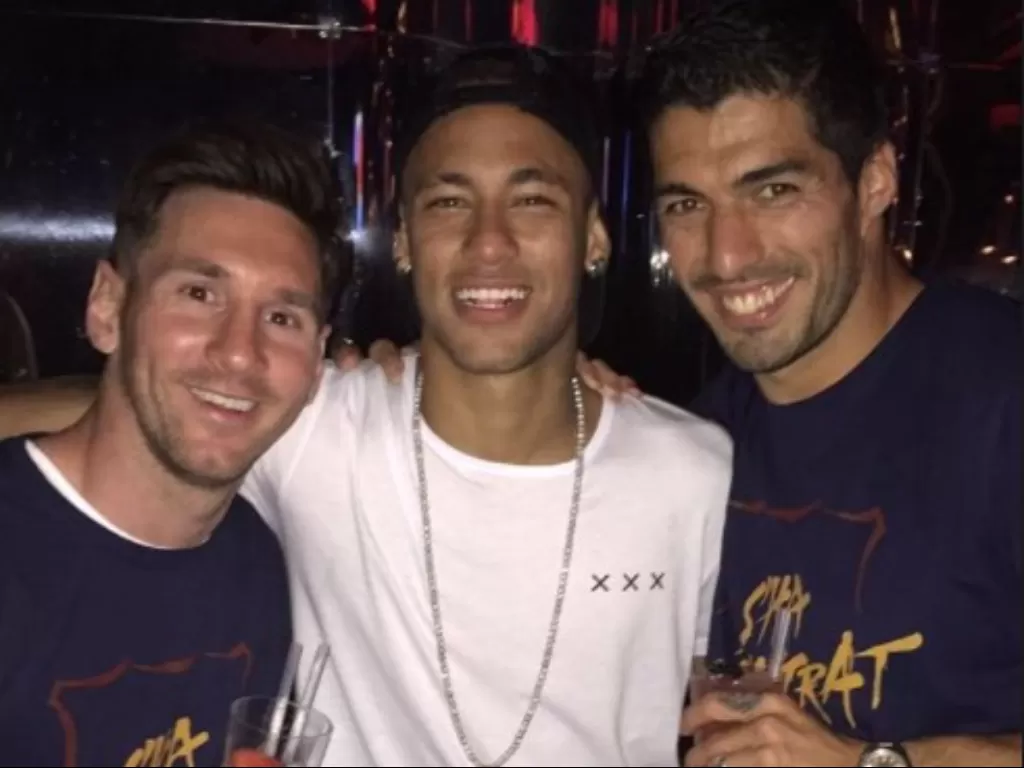 Lionel Messi, Neymar, dan Luis Suarez. (Instagram/@luissuarez9)