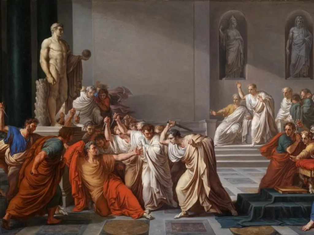 Ilustrasi pembunuhan Julius Caesar. (Ancient Origins)