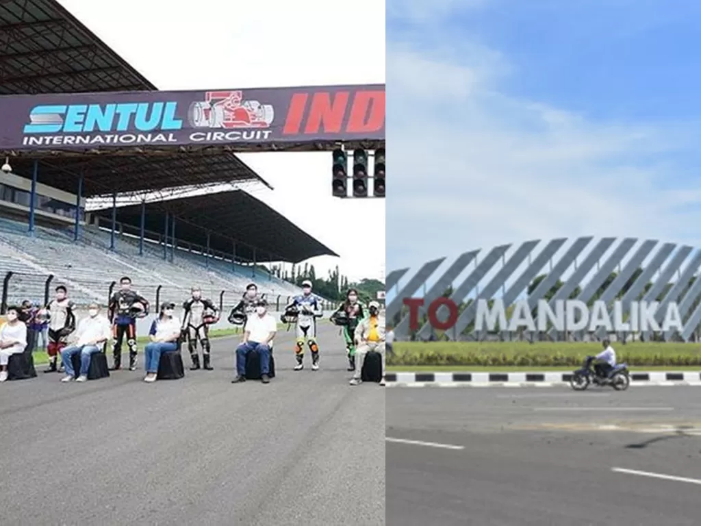 Sirkuit Sentul, Bogor (kiri), Sirkuit Mandalika, Lombok (kanan). (Instagram/@SentulCircuit/ANTARA FOTO/Ahmad Subaidi)