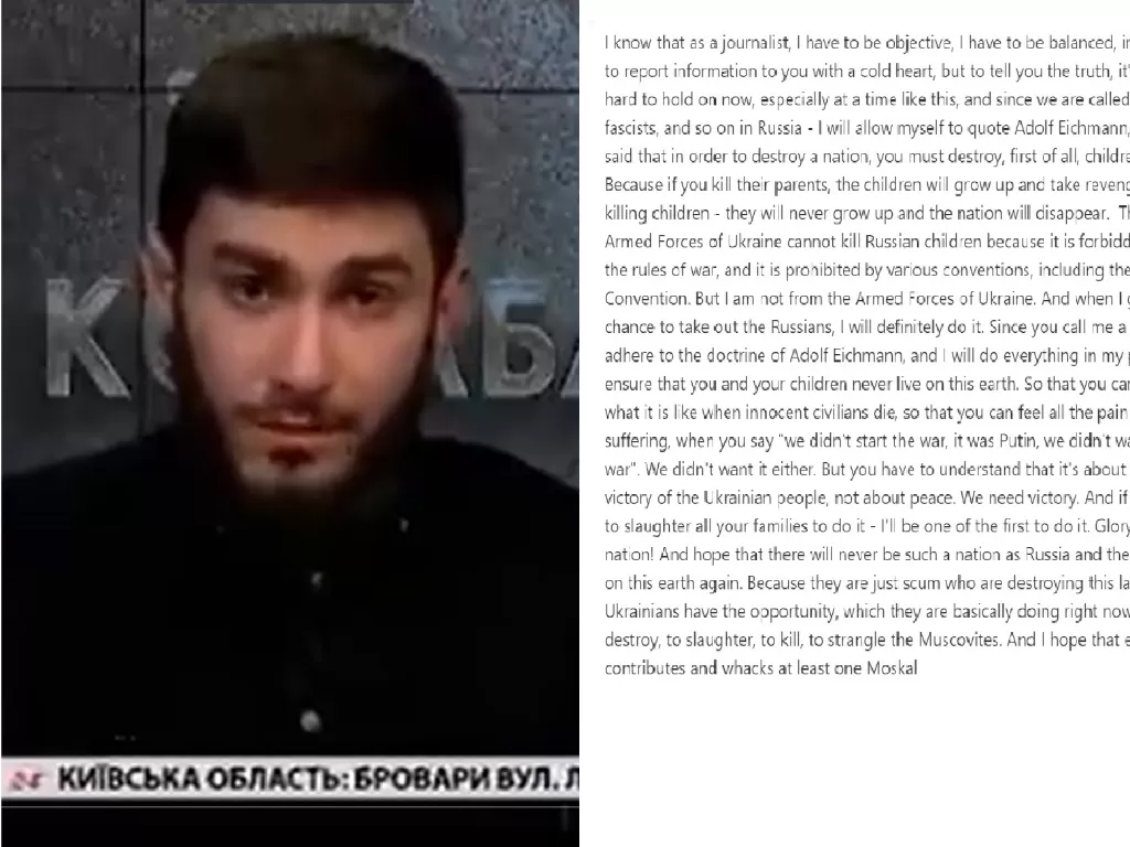 Pembaca acara TV Ukraina mengaku sebagai Nazi dan ingin membantai anak-anak Rusia.  (Twitter/@RWApodcast).