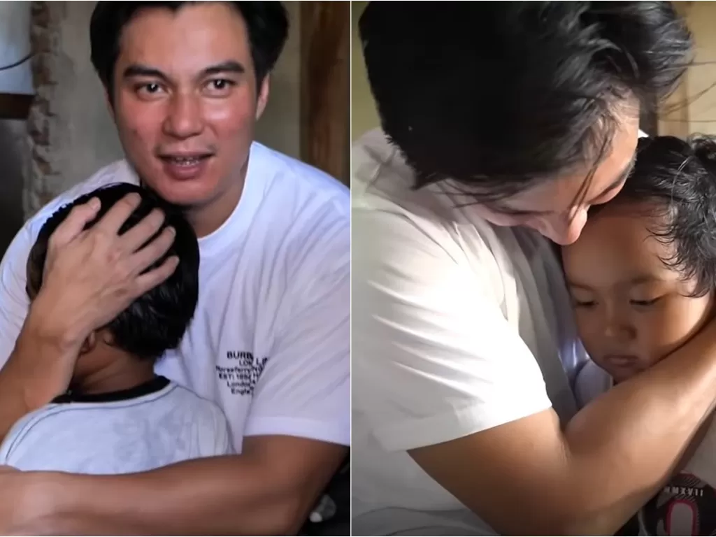 Baim Wong temui dan peluk Alif, bocah yang dibully karena tak punya ayah (YouTube/Baim Paula)