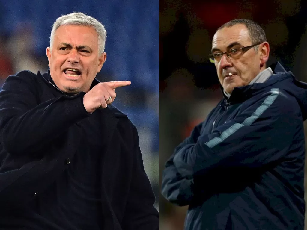 Jose Mourinho (kiri), Maurizio Sarri (kanan). (REUTERS/Alberto Lingria/Hannah McKay)