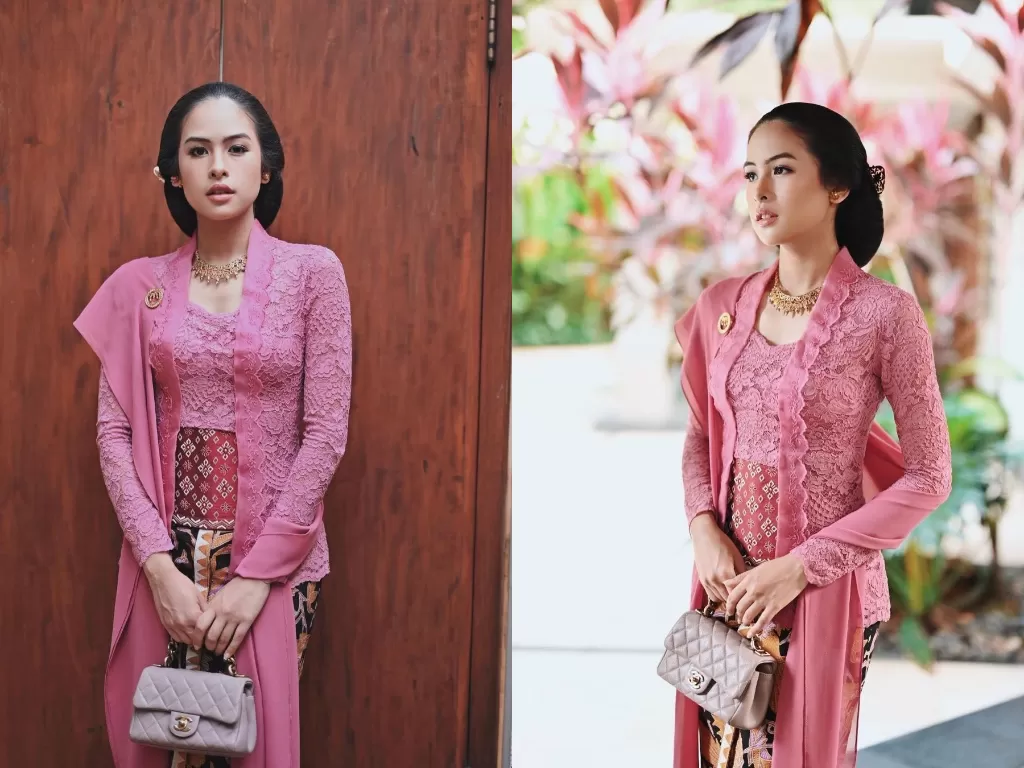 Kolase foto Maudy Ayunda saat kondangan ke Pesta Putri Tanjung (Instagram/maudyayunda)