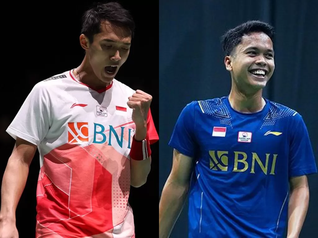 Pebulutangkis tunggal putra Indonesia, Jonatan Christie (kiri), Anthony Ginting (kanan). (Instagram/jonatanchristieofficial/@badminton.ina)