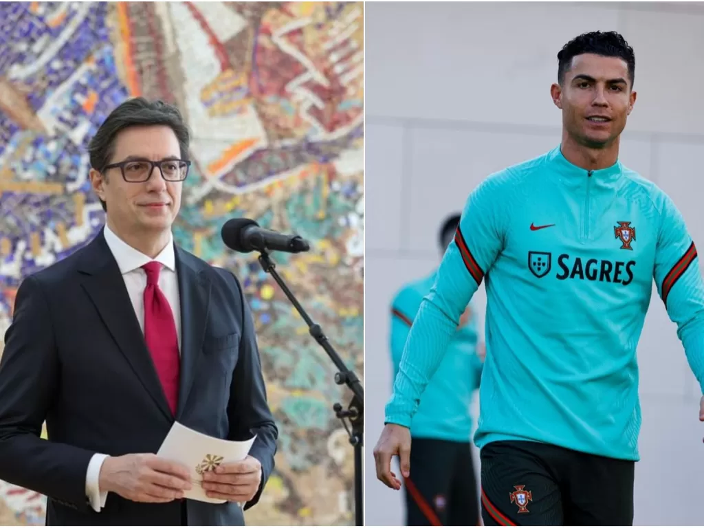 Kiri: Presiden Makedonia Utara, Stevo Pendarovski. Kanan: Kapten timnas Portugal, Cristiano Ronaldo. (Instagram/@stevopendarovski/@cristiano)
