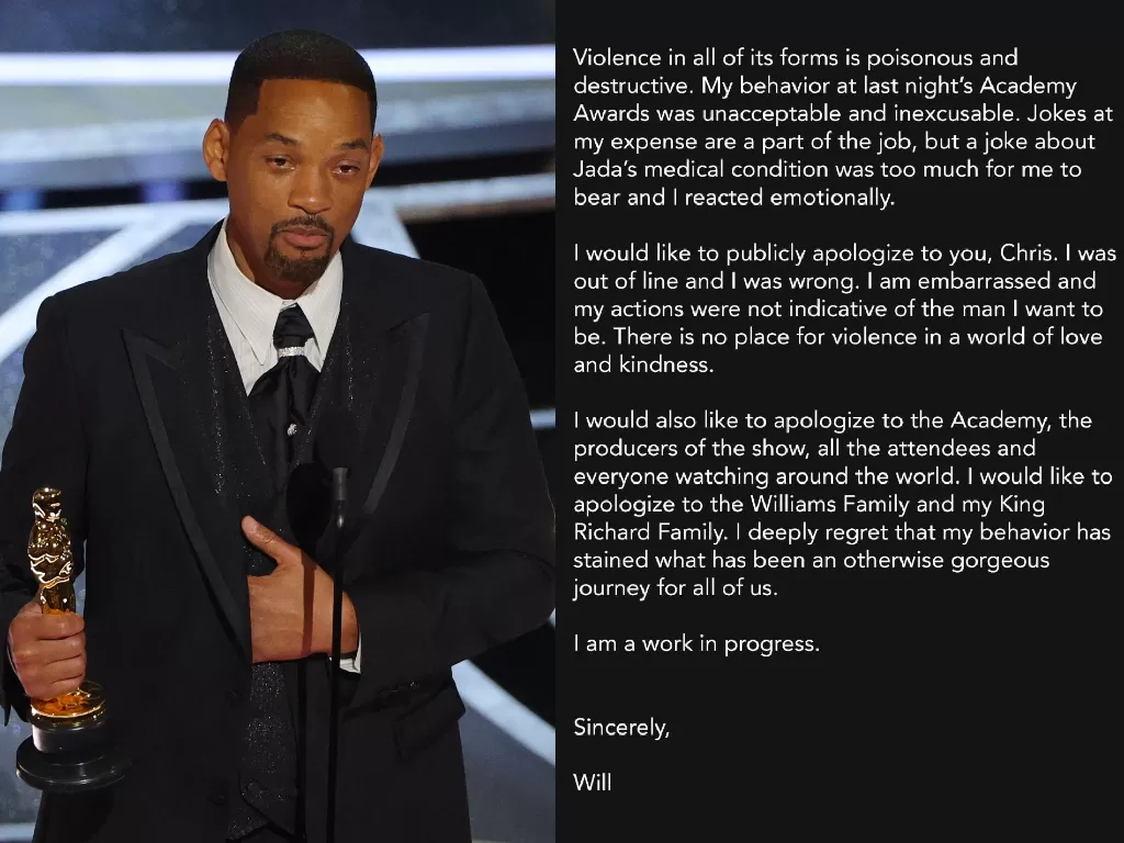 Will Smith (REUTERS/Brian Snyder), meminta maaf kepada Academy Awards dan Chris Rock. (Facebook/Will Smith).