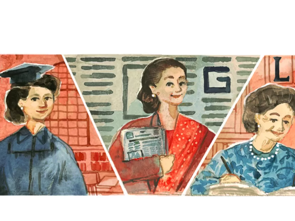 Siti Latifah Herawati Diah di Google Doodle hari ini, Minggu (3/4/2022). (Google Doodle)