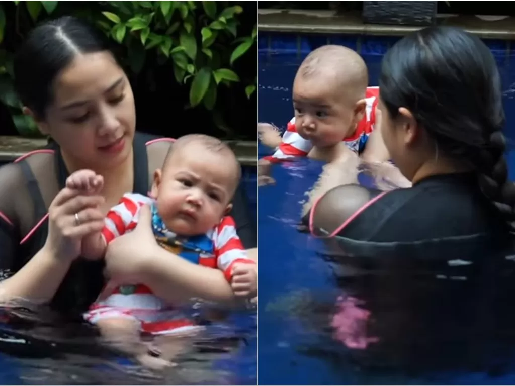 Nagita Slavina ajarkan baby Rayyanza berenang (YouTube/Rans Entertainment)