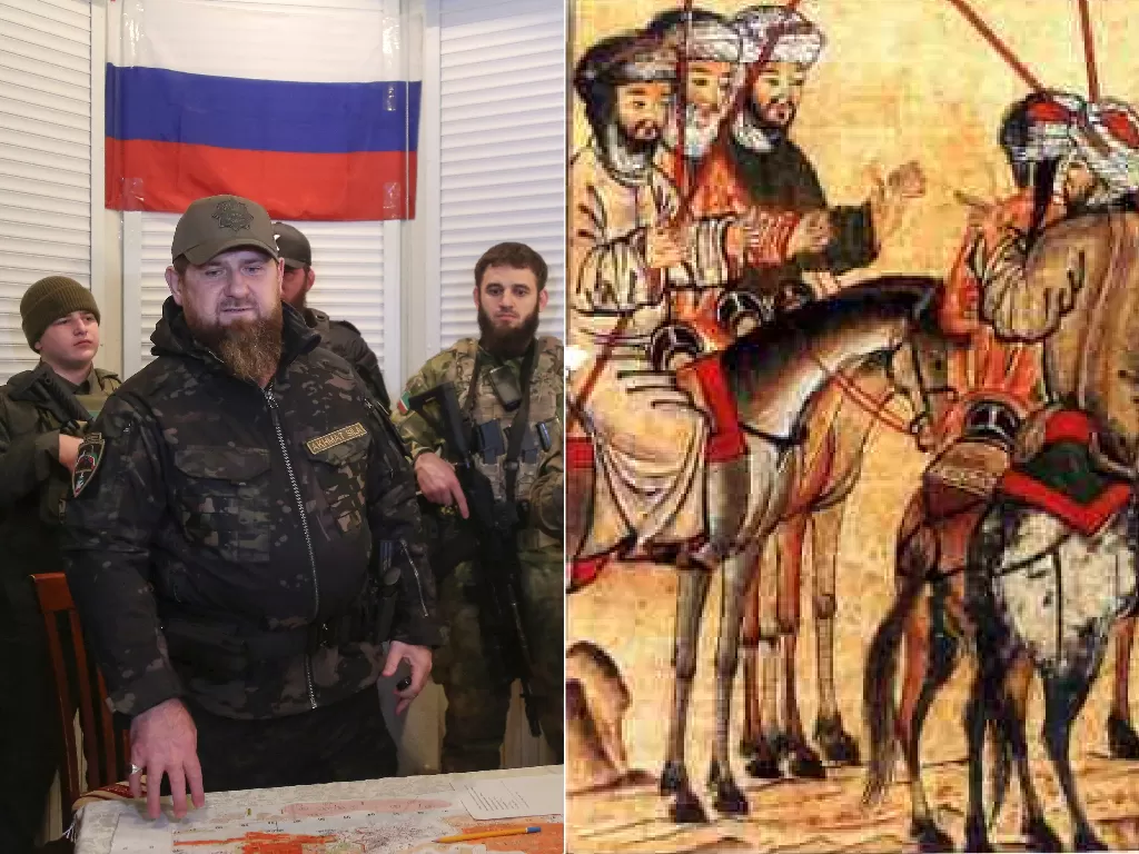Pasukan Chechnya. (REUTERS/Chingis Kondarov), ilustrasi perang Badar. (Wikipedia).