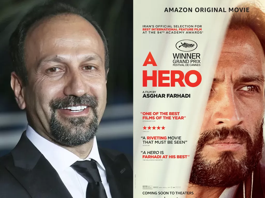 Kiri: Asghar Farhadi (Istimewa) | Kanan: Poster A Hero (Istimewa)
