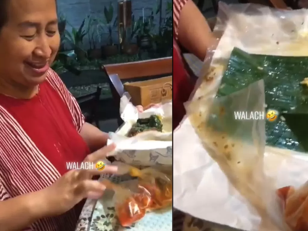 Wanita membuka bungkus nasi padang. (TikTok/@taufandarugautama)