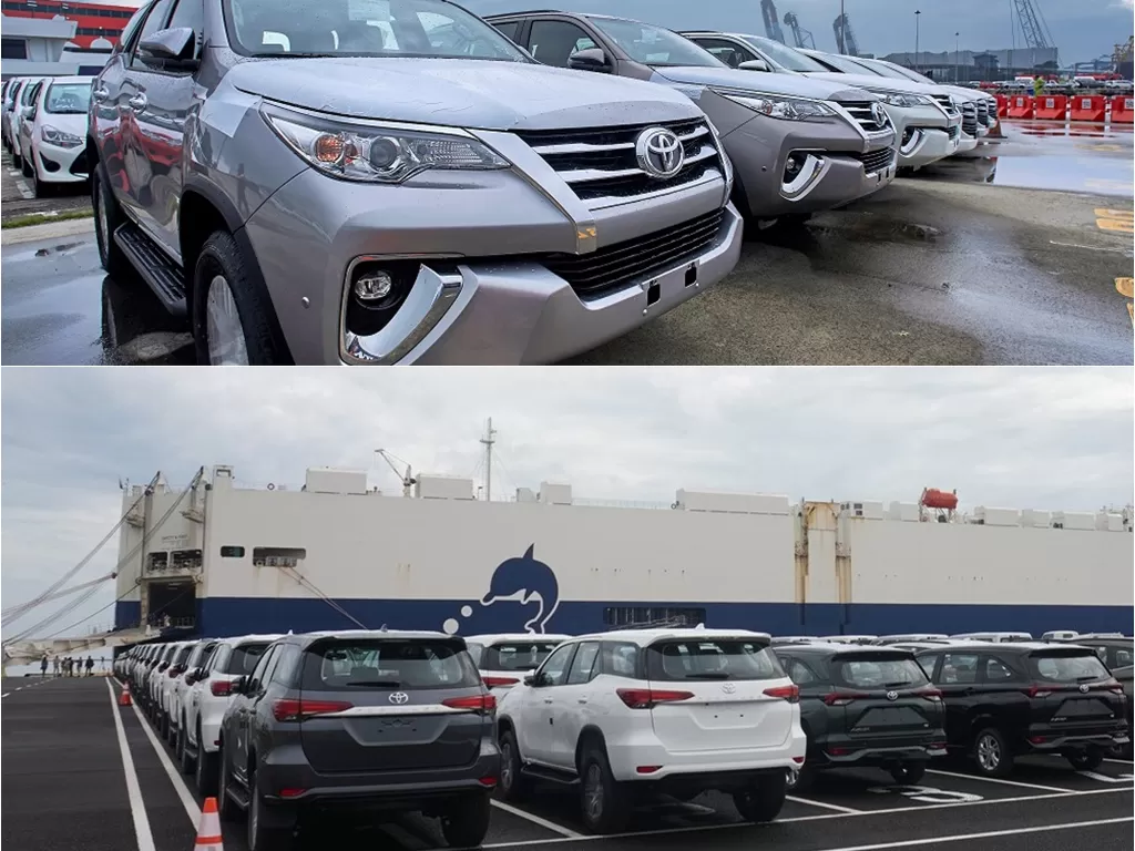 Produk mobil Toyota yang di ekspor ke-4 benua sedang proses loading ke kapal. (TMMIN)