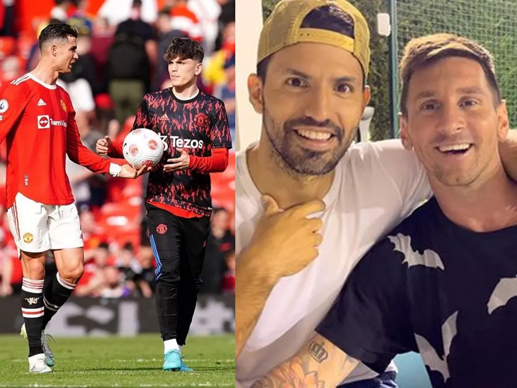 Cristiano Ronaldo dan Wonderkid Manchester United, Alejandro Garnacho (kiri), Sergio Aguero dan Lionel Messi (kanan). (Instagram/@garnacho7/@kunaguero)