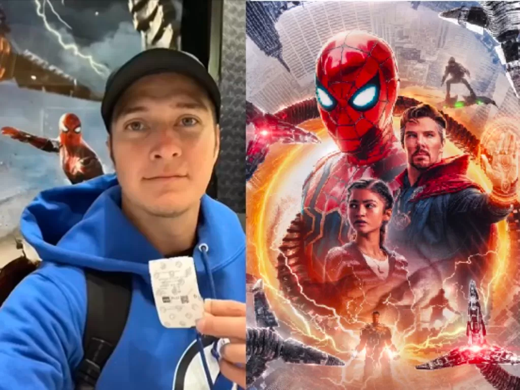 Pria asal Florida yang menonton Spiderman: No Way Home sebanyak 292 kali dan mendapat Guinness World Record. (Twitter/@agalanis17, IMDB).