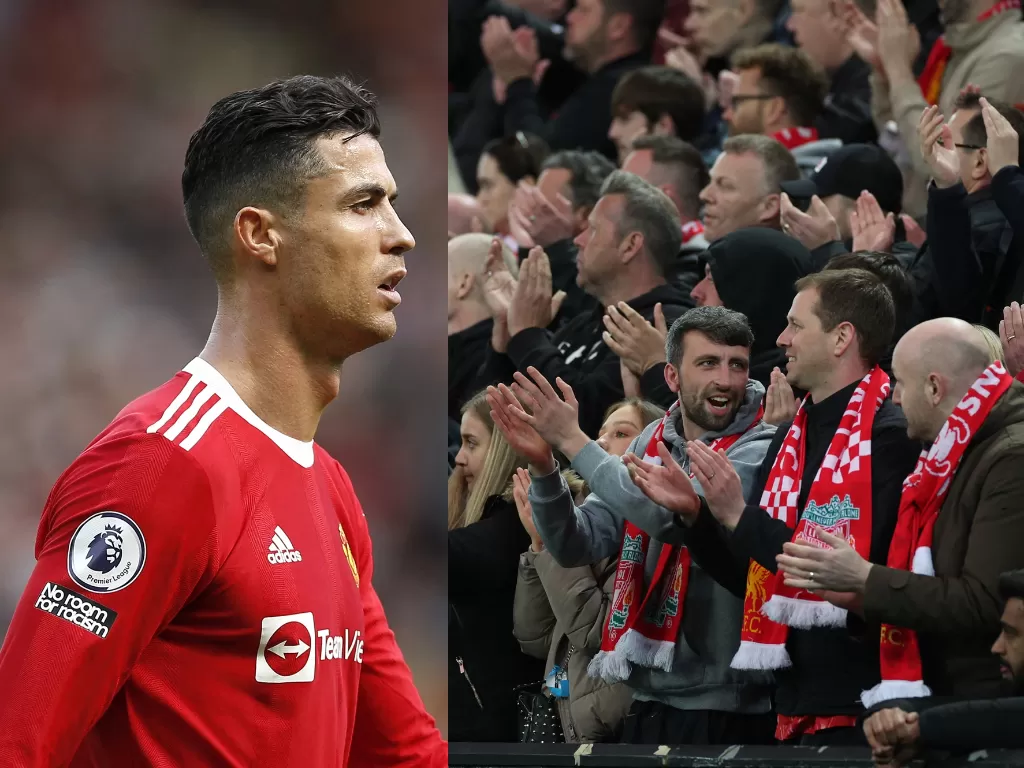 Cristiano Ronaldo (kiri), fans Liverpool di Anfield (kanan). (REUTERS/Craig Brough/Phil Noble)