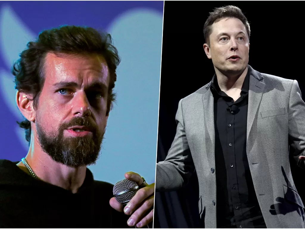 Kiri: Salah satu pendiri Twitter, Jack Dorsey. Kanan: CEO Tesla, Elon Musk. (REUTERS/Patrick T. Fallon)