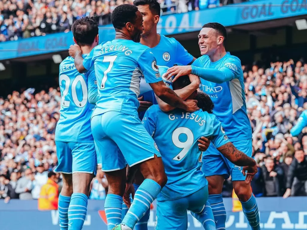 Para pemain Manchester City selebrasi gol. (Instagram/@mancity)
