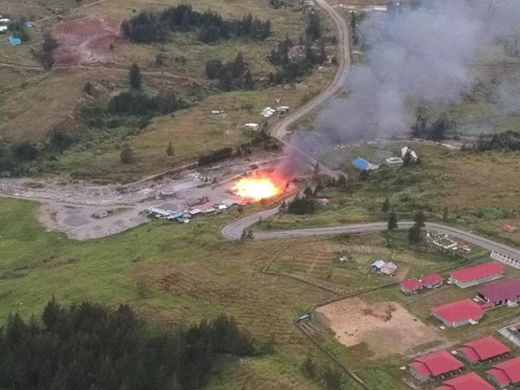 Penampakan PT MTT yang ludes terbakar akibat aksi teror KKB Papua. (Dok. Polda Papua)