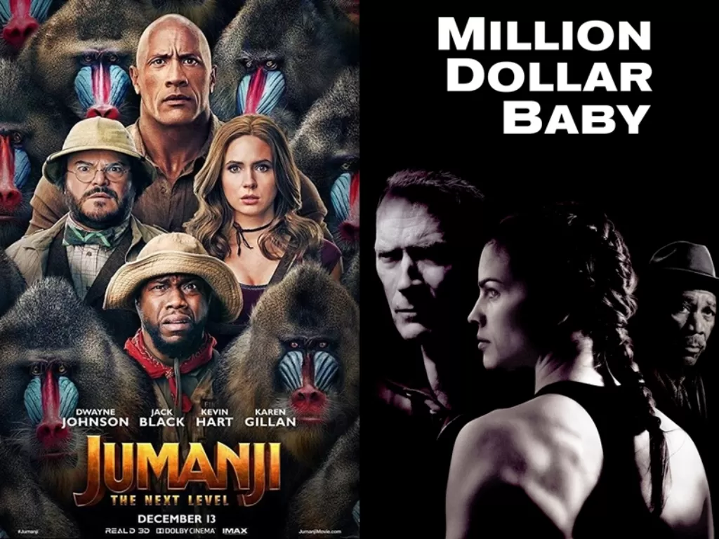 Poster film Jumanji dan Million Dollar Baby. (IMDb)