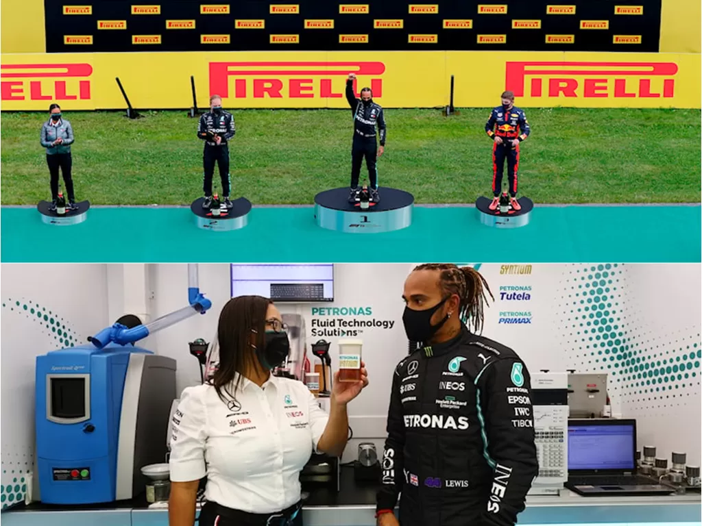 Stephanie Travers dan Lewis Hamilton (Mercedes AMG Petronas)