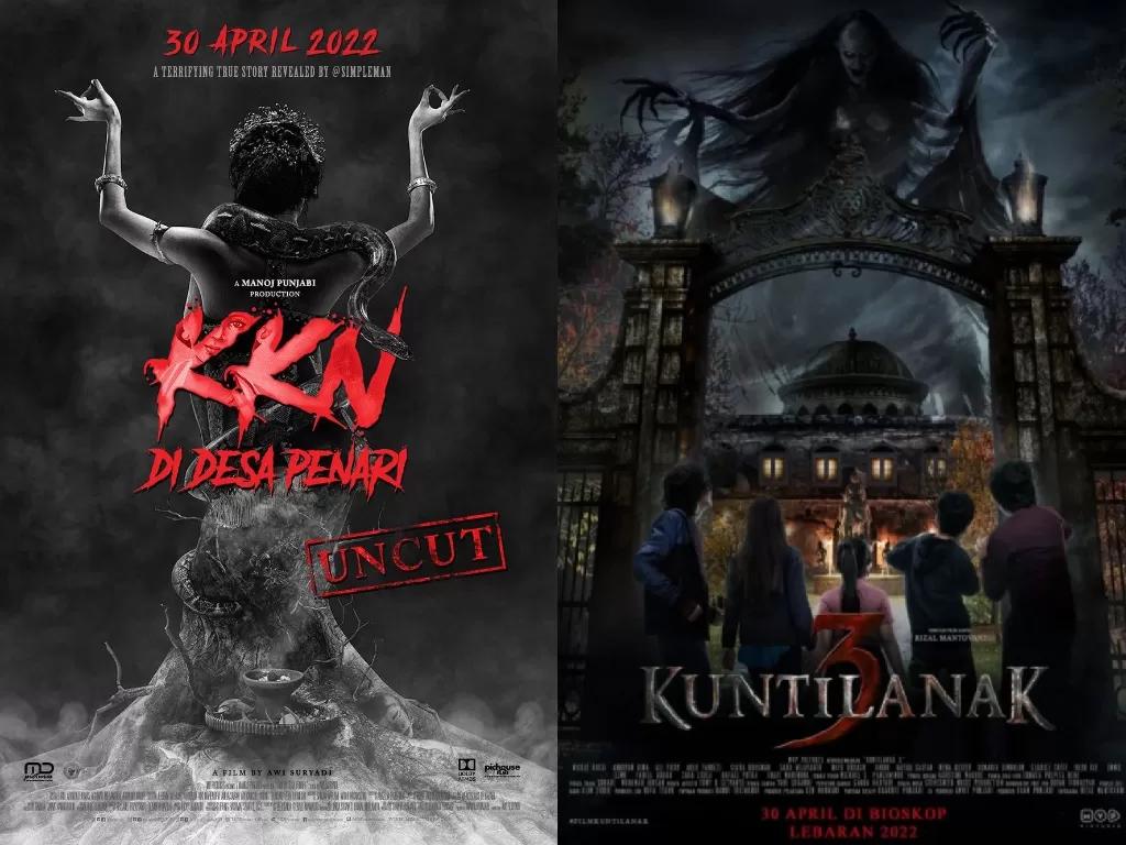 Film 'KKN di Desa Penari' (Instagram/@kknmovie), Film 'Kuntilanak 3' (Instagram/@kuntilanakfilm).