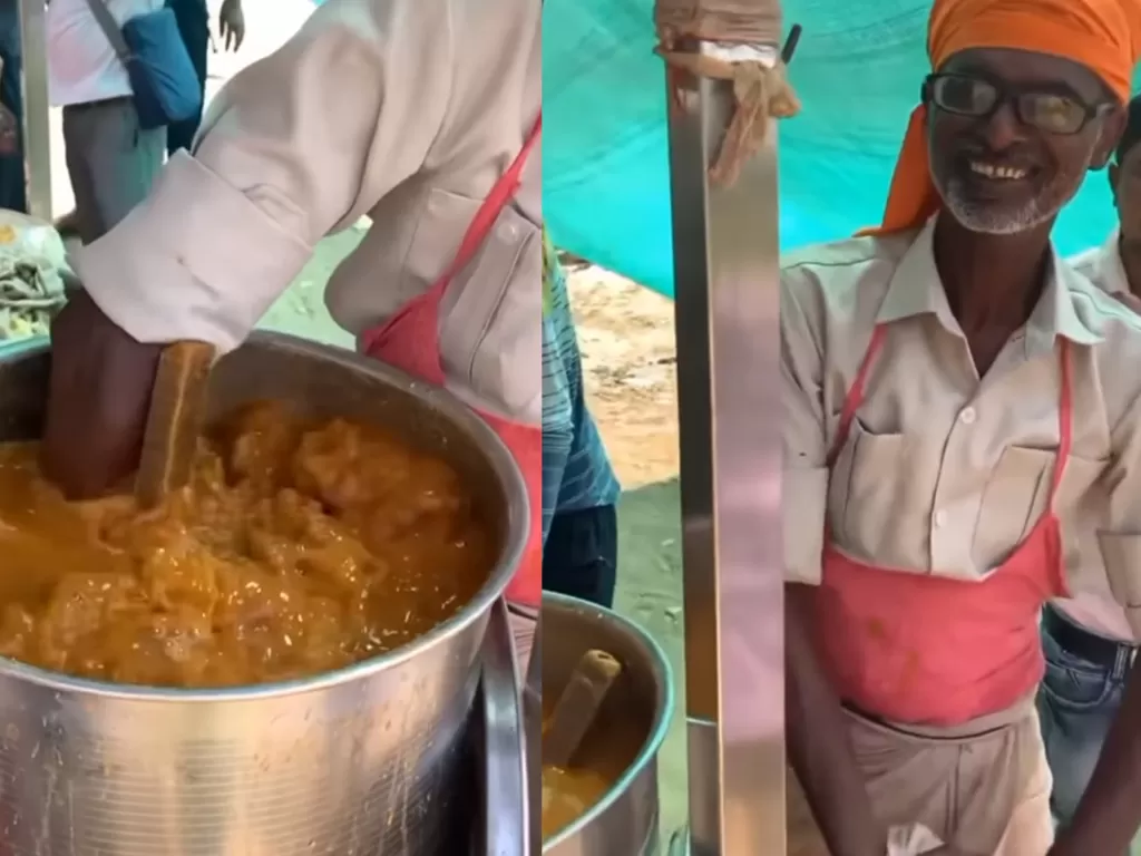 Pedagang India yang mengaduk minuman langsung dengan tangan (Instagram/say.viideo)
