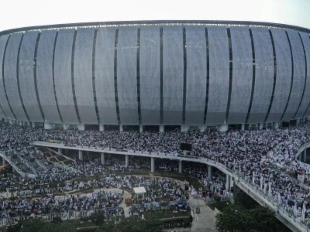 Foto udara Jakarta International Stadium (JIS). (ANTARA FOTO/Aprillio Akbar)