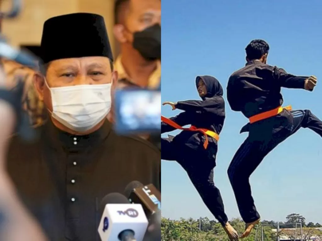 Kiri: Menhan dan juga Ketua Umum PB IPSI Prabowo Subianto. (photo/ANTARA/HO). Kanan: Ilustrasi Pencak Silat. (photo/dok.Disparbudpora)