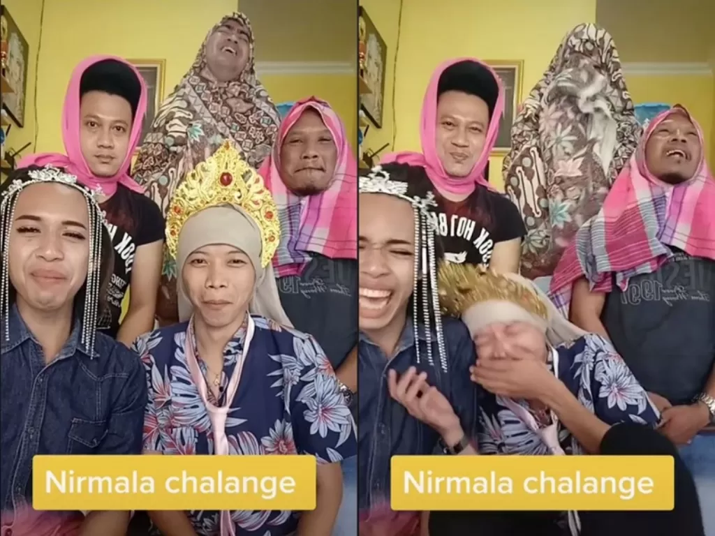Tingkah kocak 5 pria yang lakukan Nirmala Challenge. (TikTok/@egikbogel96)
