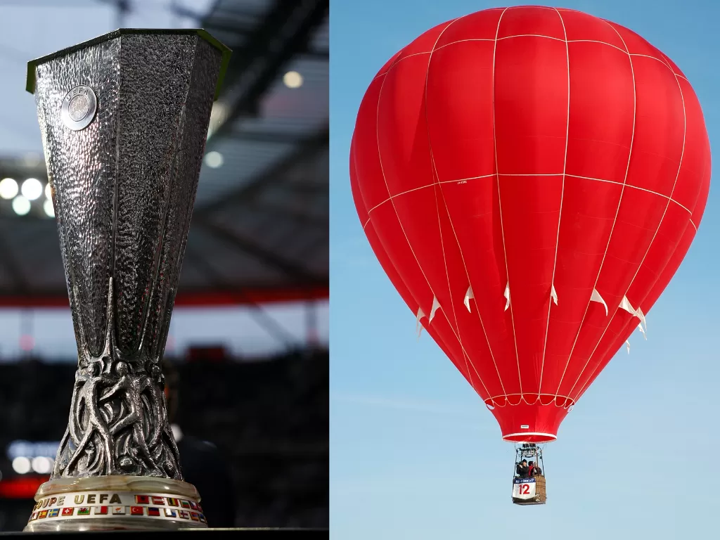 Trofi Piala Europa (kiri), Ilustrasi balon udara panas (kanan). (REUTERS/Kai Pfaffenbach/wikipedia.org)