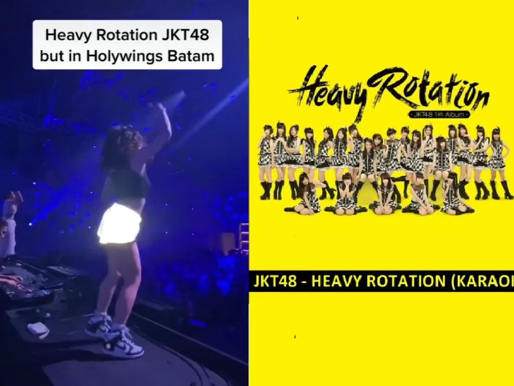 Lagu Heavy Rotation mengudara di Holywings, Batam. (Tiktok/@michellechristoo), album Heavy Rotation (Istimewa).