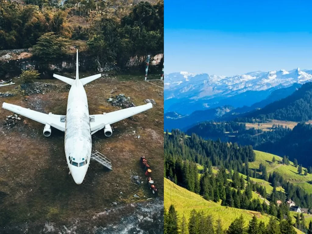 Ilustrasi pesawat jatuh di Pegunungan Alpen. (Freepik)