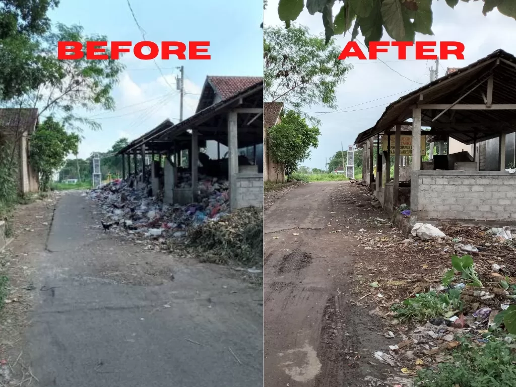 Sampah di Desa Manggis, sebelum dan sesudah. (Eksani/IDZ Creators)