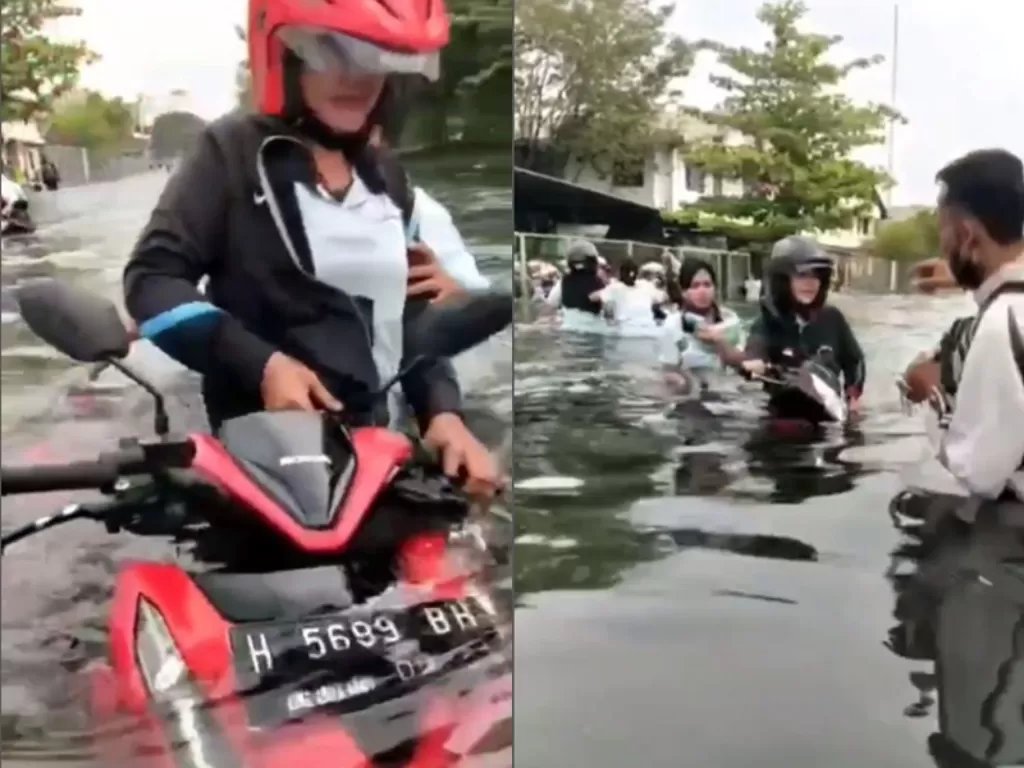 Genangan air laut yang melanda Semarang akibat tanggul yang bocor. (Instagram/@hariankopas)