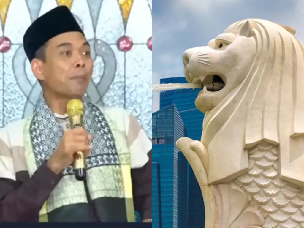 UAS (kiri) dan patung Singa di Singapura. (Instagram/@ustadzabdulsomad_official/Freepik)