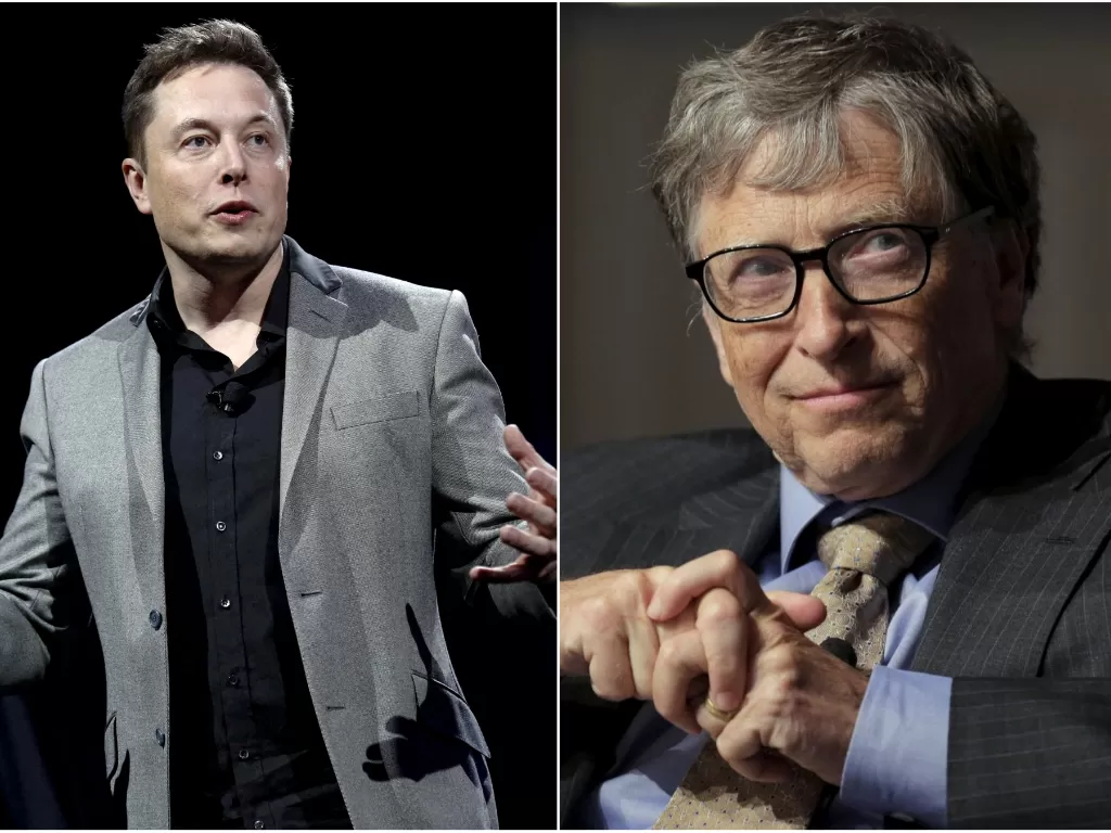 Kiri: CEO Tesla dan Pendiri SpaceX, Elon Musk. Kanan: Pendiri Microsoft, Bill Gates. (REUTERS/Patrick T. Fallon/Joshua Roberts)