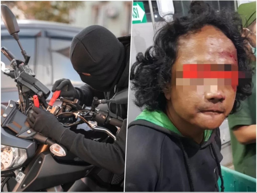 Kiri: Ilustrasi pencurian motor. (Freepik) / Kanan: Pelaku pencuran motor di Rangkasbitung, Banten. (Dok Polda Banten)