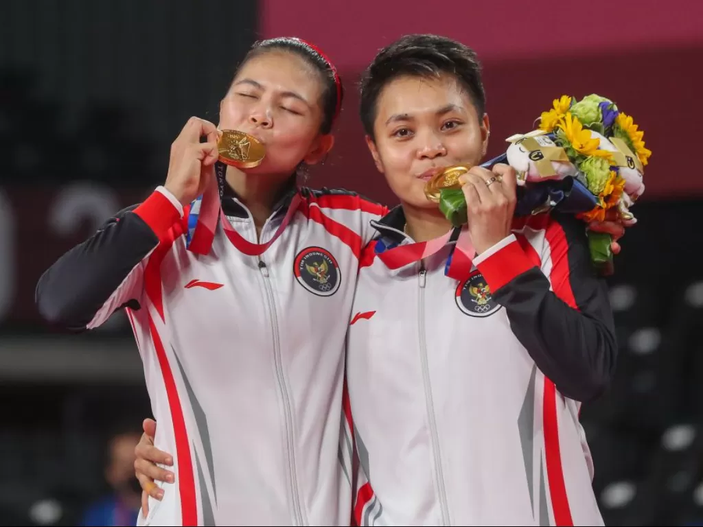 Greysia Polii dan Apriyana Rahayu raih emas di Olimpiade Tokyo 2020. (Dok. PBSI)