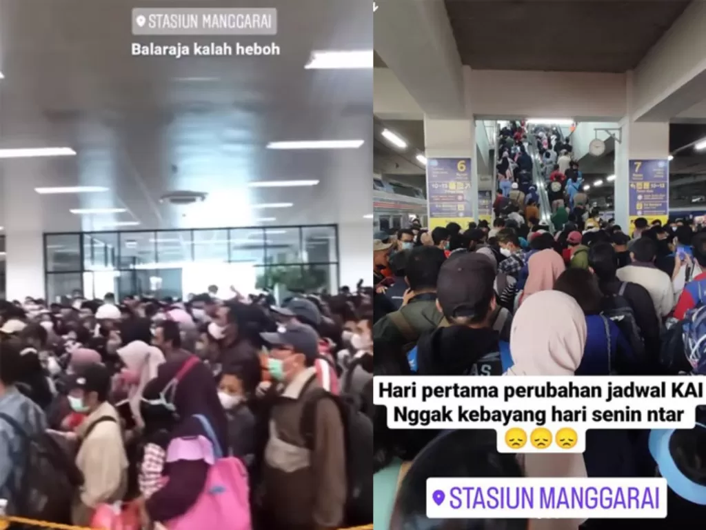 Penampakan penumpang berdesak-desakan tumpah di Stasiun Manggarai. (Foto/Instagram/Jktinfo)