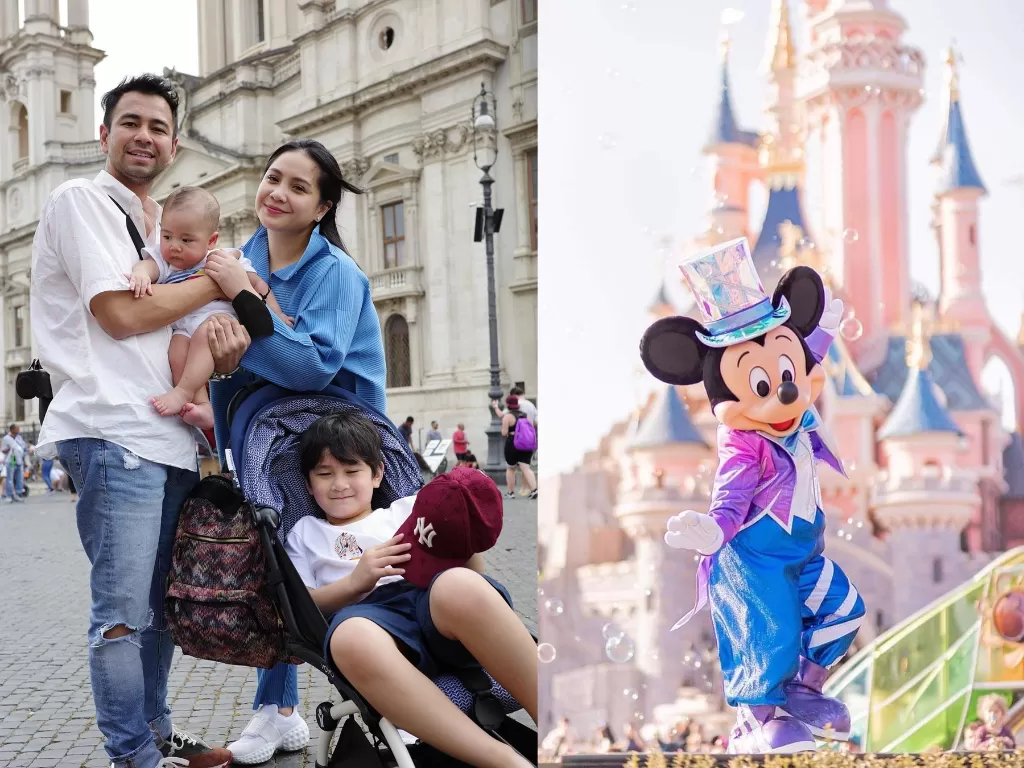 Raffi Ahmad dan keluarga liburan ke Disneyland Paris. (Instagram/@raffinagita1717/@disneylandparis)